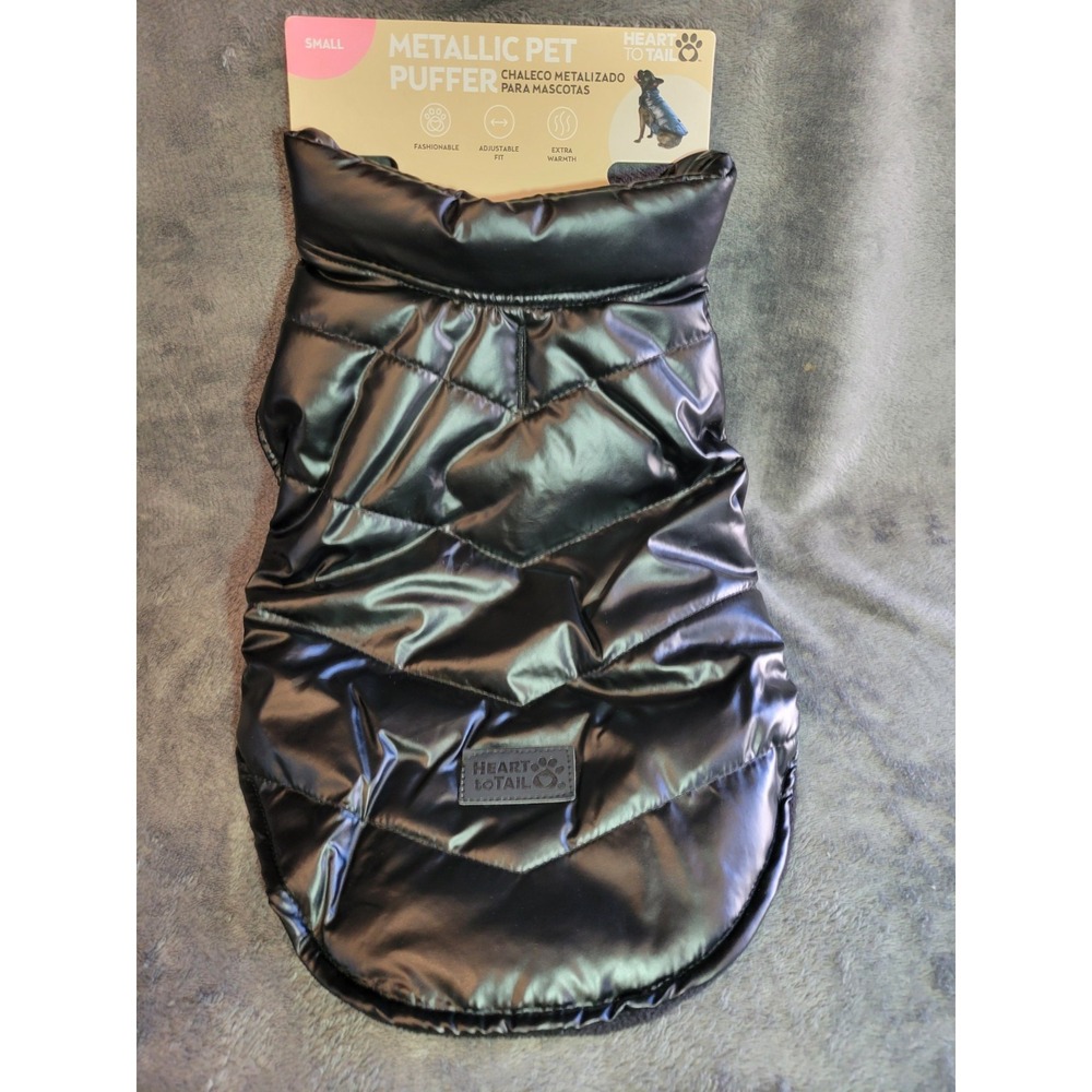 Heart To Tail Black Metallic Pet Puffer Dog Jacket sz Small ***NEW*** - Picture 10 of 10